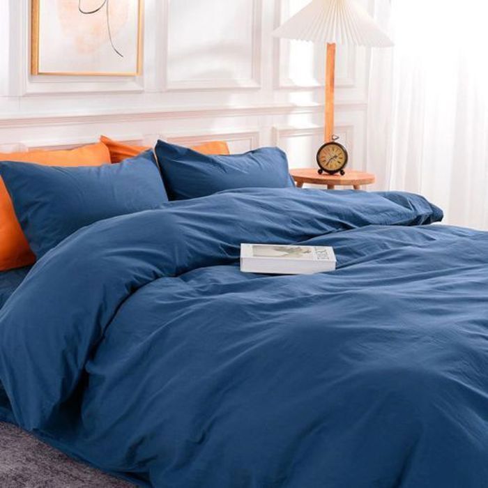 Housse de Couette Uni  Bleu Nuit (2places) + 2 Taies d’Oreiller Assorties  //  Doux & antiallergique