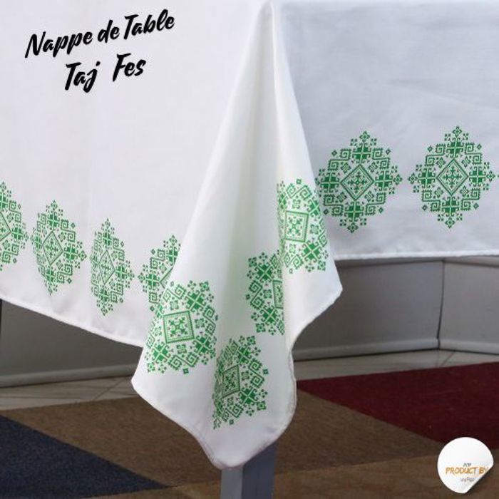 Nappe de Table- Zahrat Fès - 140x200 cm - Vert - Motifs Marocains Authentiques thumbnail 2