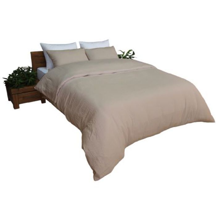 Housse de Couette Beige Sable (2 places) + 2 Taies d’Oreiller Assorties // Doux & antiallérgique