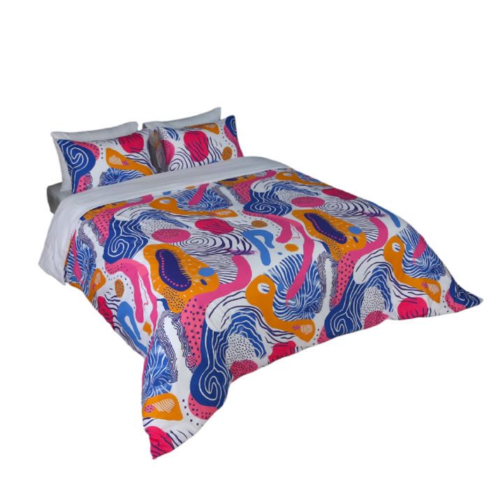 Housse de Couette  Vibrations Artistiques 2 places + 2 Taies d’Oreiller assortis //  Doux - Antiallergique