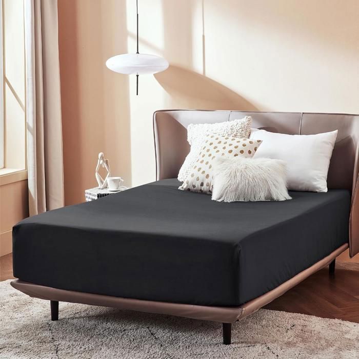 Drap Housse Uni Noir - (2 Places ) // Doux & Anti-allérgique