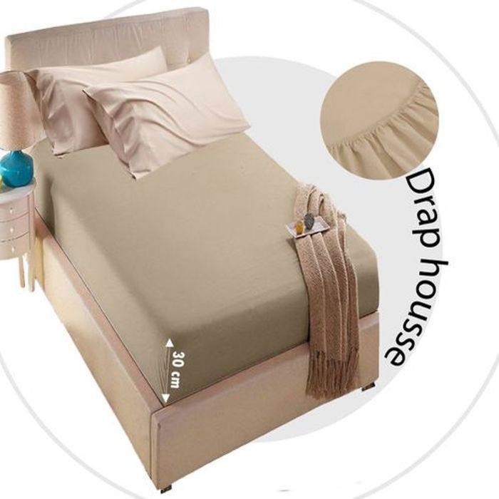 Drap Housse - Beige - Antiallergique - 90x200 cm - Coton Naturel thumbnail 1
