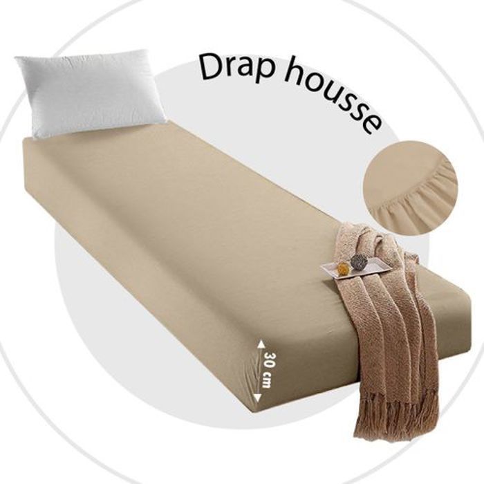 Drap Housse - Beige - Antiallergique - 90x200 cm - Coton Naturel thumbnail 2