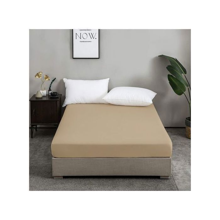 Drap Housse Uni Beige Sable (120x200 cm) // Doux & Antiallergique 