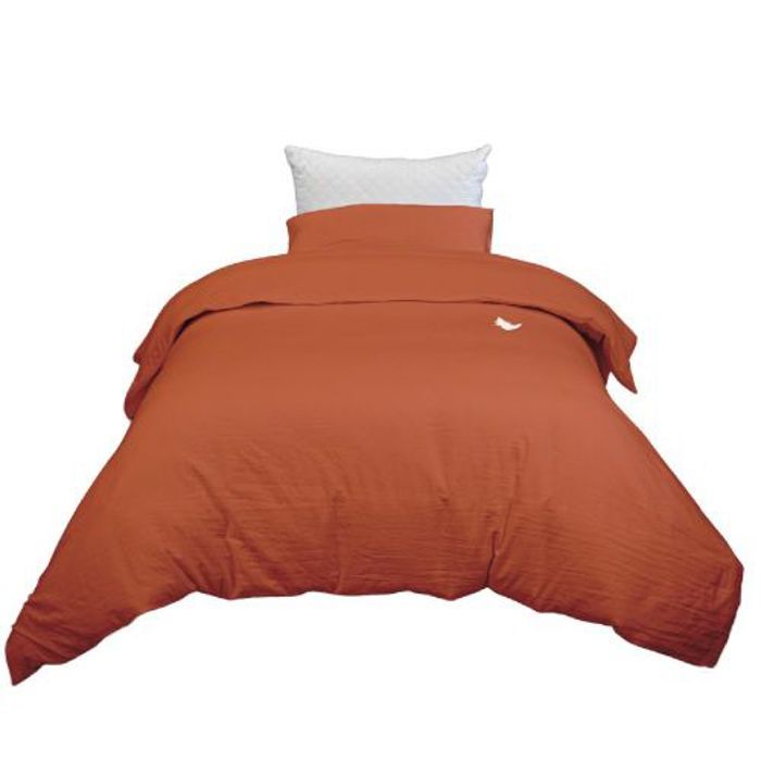 Housse de Couette Orange Brique (1 Place) 160x220 cm + 1 Taie d’Oreiller Offert