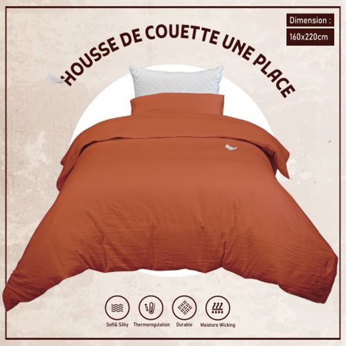 Housse de Couette Orange Brique (1 Place) 160x220 cm + 1 Taie d’Oreiller Offert