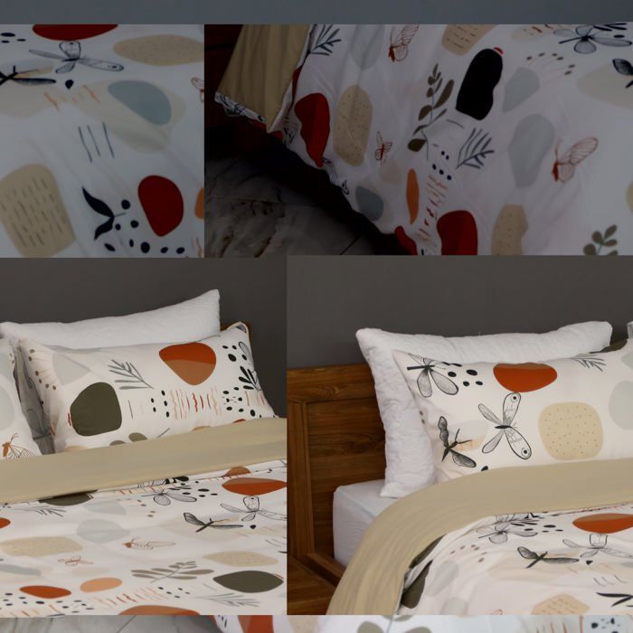 Housse de Couette Équilibre Naturel Double Face  2 places + 2 Taies d’Oreiller Assorties  // Doux & Antiallérgique