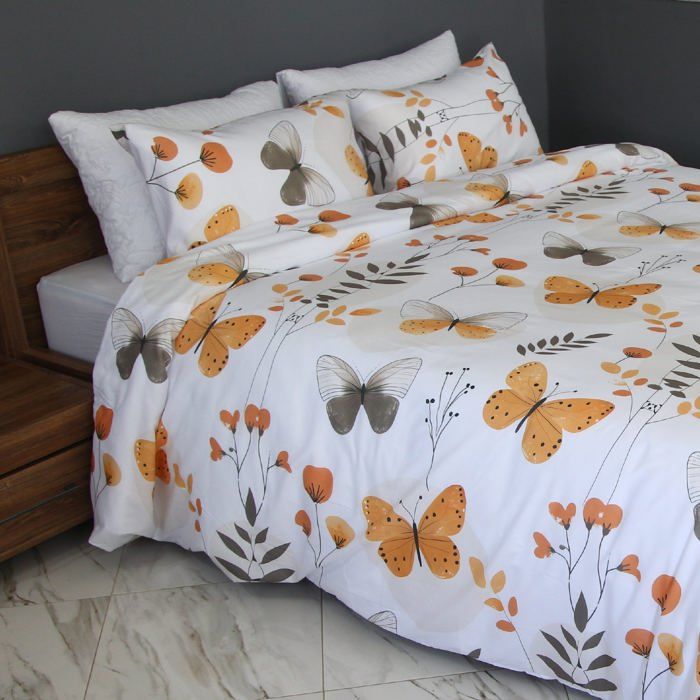 Housse de Couette "Papillons Dorés" 1 place + 1 Taies d’Oreiller Assortie // Doux & Antiallérgique 