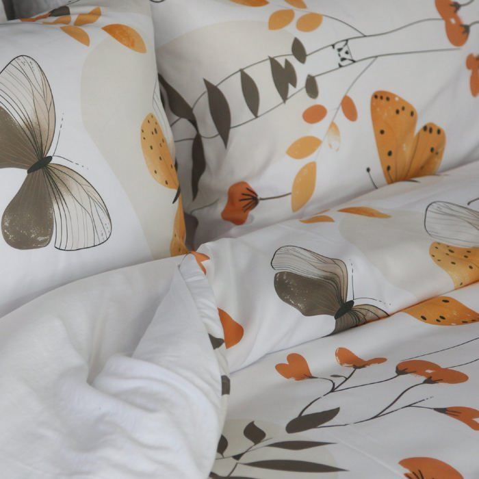 Housse de Couette "Papillons Dorés" 1 place + 1 Taies d’Oreiller Assortie // Doux & Antiallérgique 