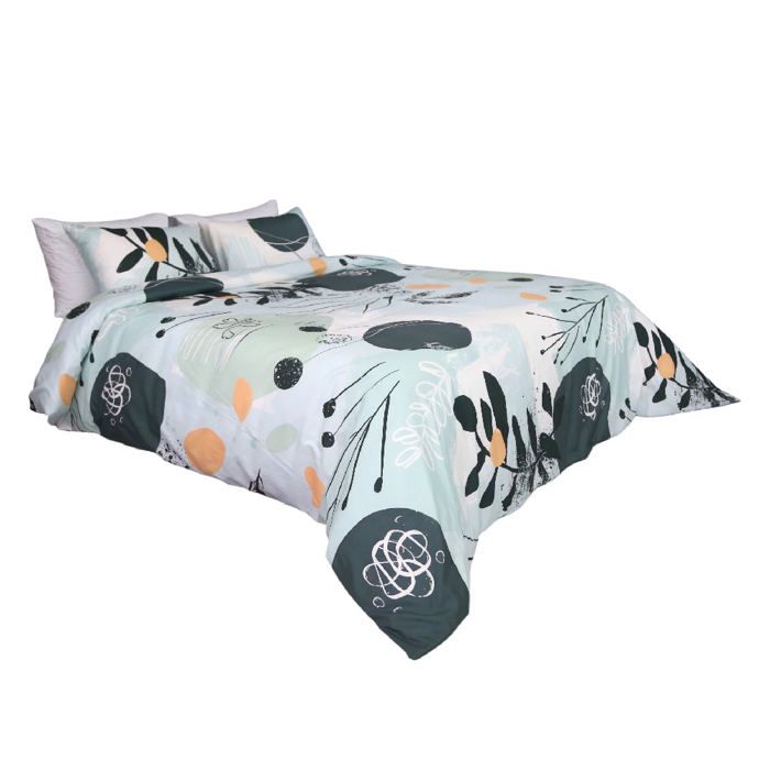 Housse de Couette Feuillage Enchanté  2 places  + 2 Taies d’Oreiller Assorties //  Doux & Antiallergique