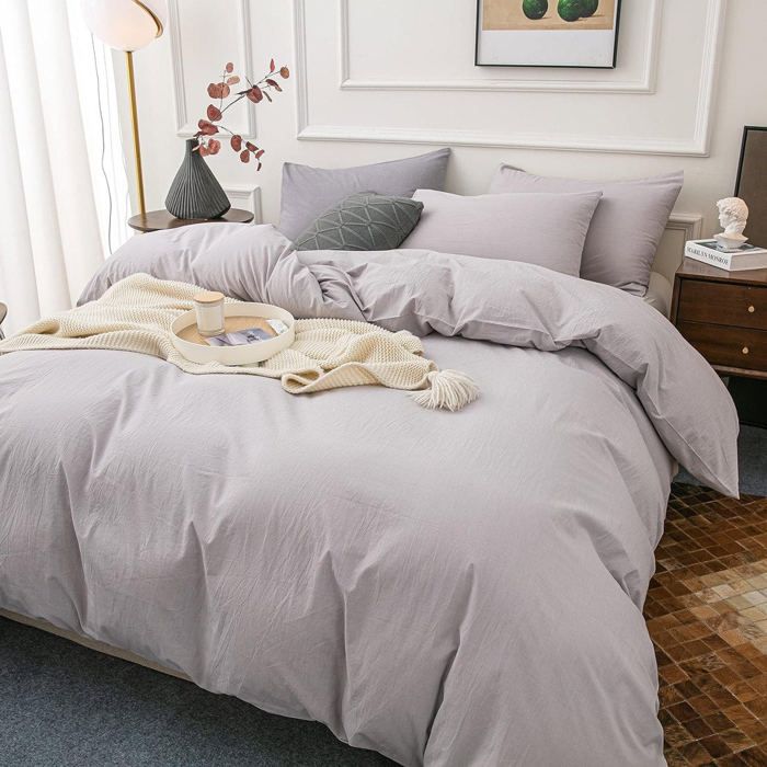 Housse de Couette Gris Claire (2 places) + 2 TO assorties // Doux & antiallérgique 