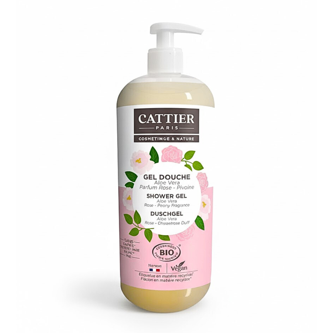 Cattier Gel Douche Aloe Vera Parfum Rose Pivoine 1l