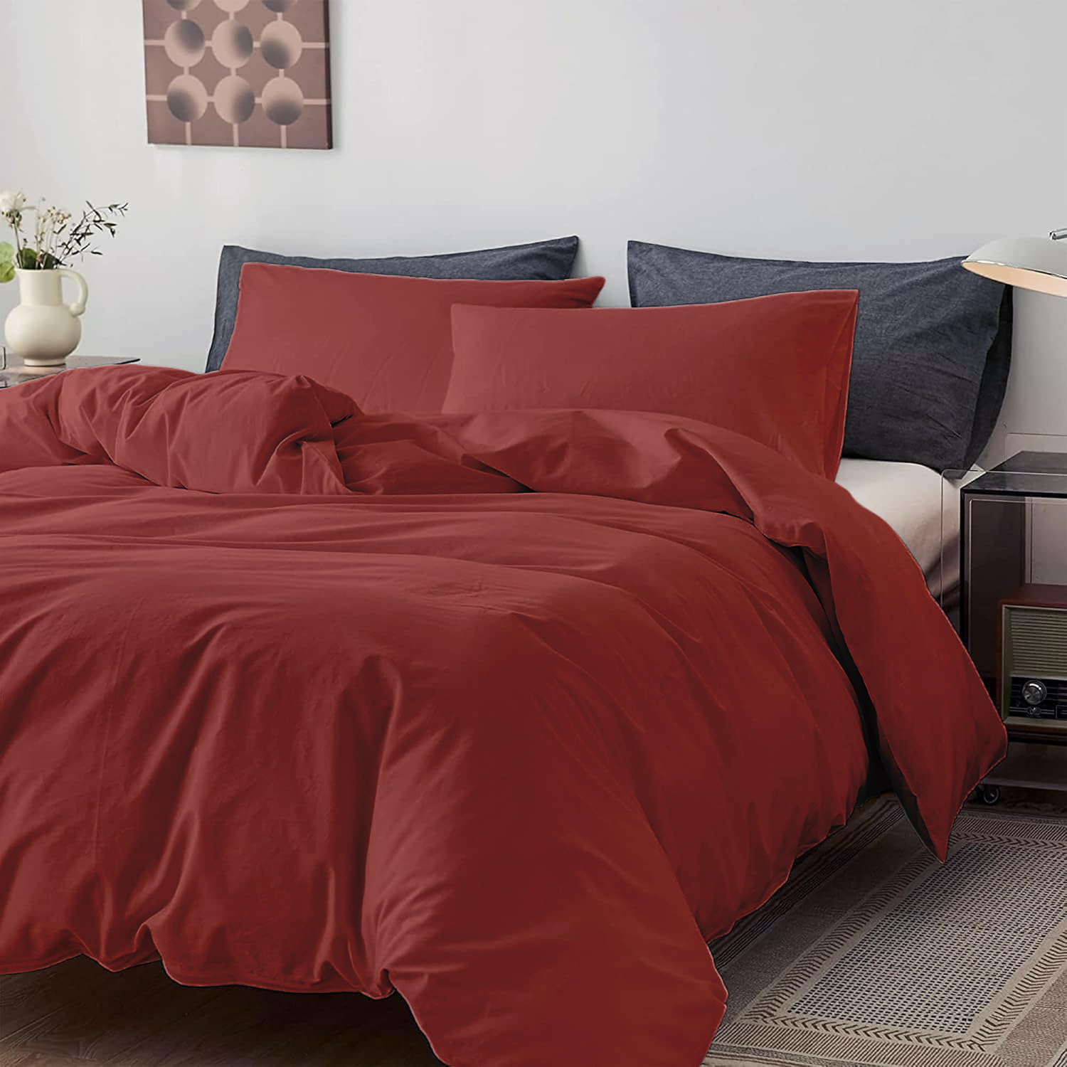 Housse Couette Orange Brique 220x240 cm + 2Taies d'Oreillers Offertes // Doux & Antiallergique thumbnail 1