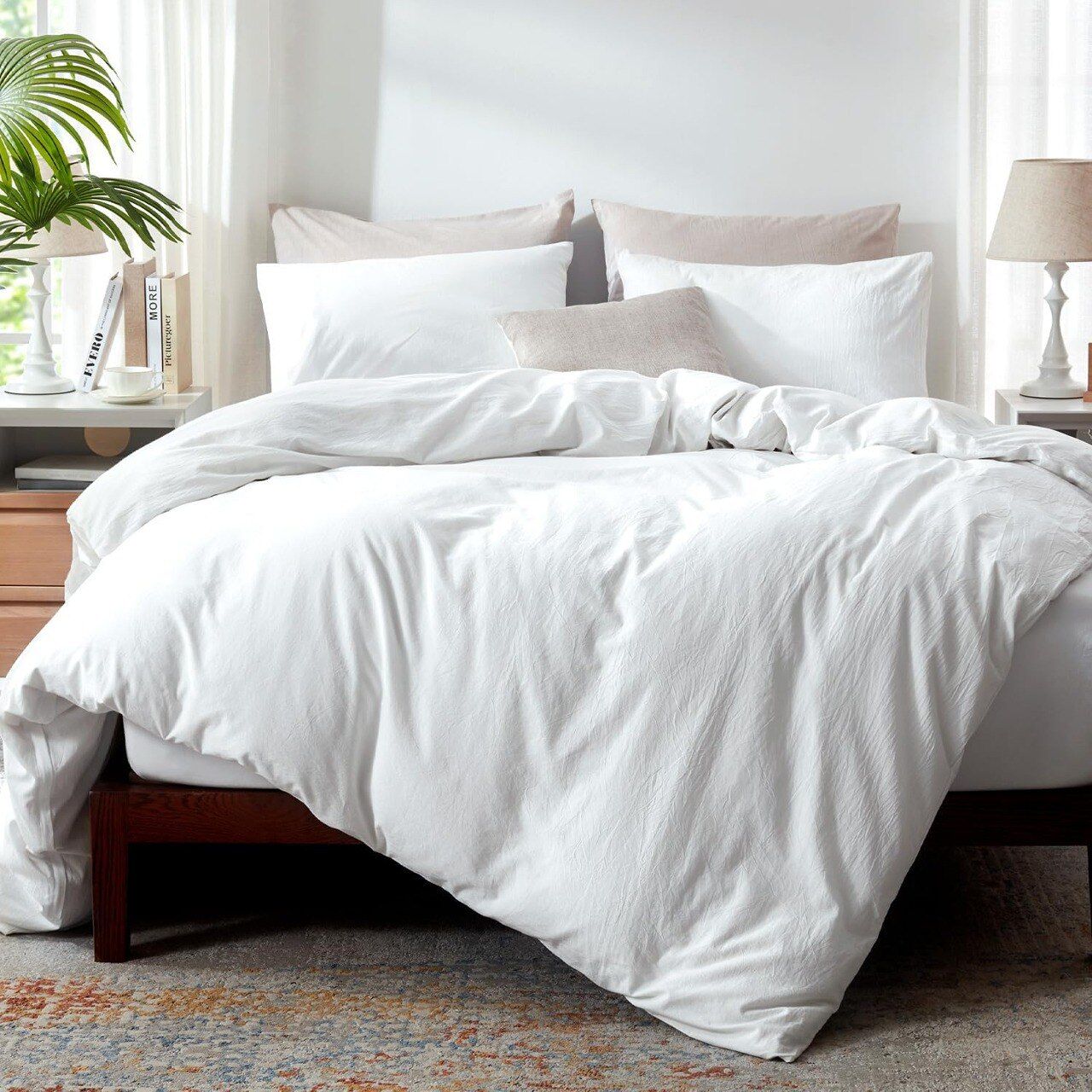 Housse de couette Blanche + 2 taies d’oreiller (Deux places)  - 240x260 cm - Lits 140-160 // Doux & Antiallérgique
