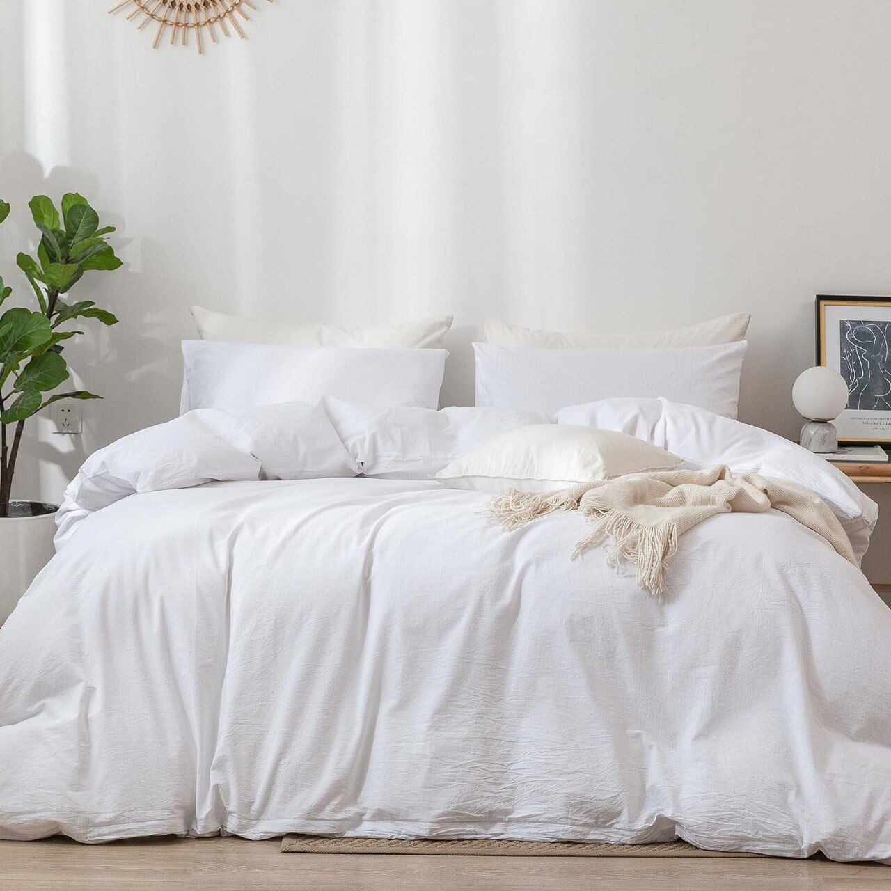 Housse de couette Blanche + 2 taies d’oreiller (Deux places)  - 240x260 cm - Lits 140-160 // Doux & Antiallérgique