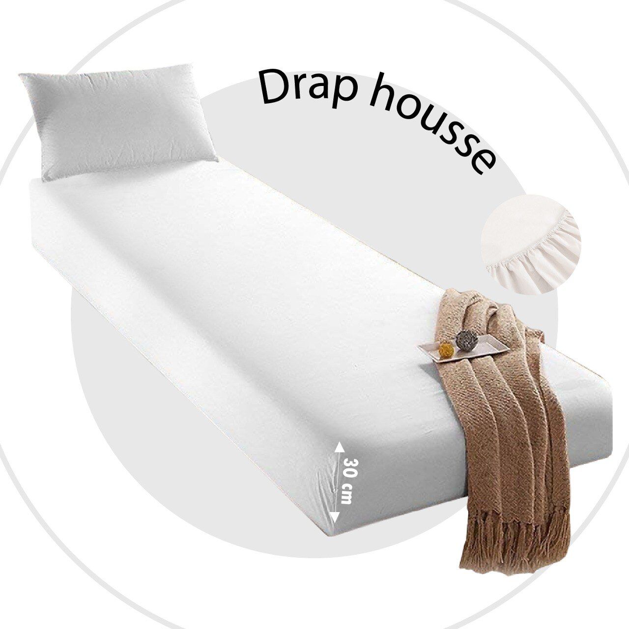 Drap Housse uni blanc 120x200 cm //  Doux &  Anti-allergique thumbnail 1