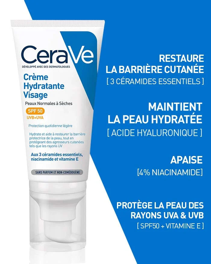 Crème Hydratante Visage SPF50 52ml - Protection Solaire & Hydratation 24h