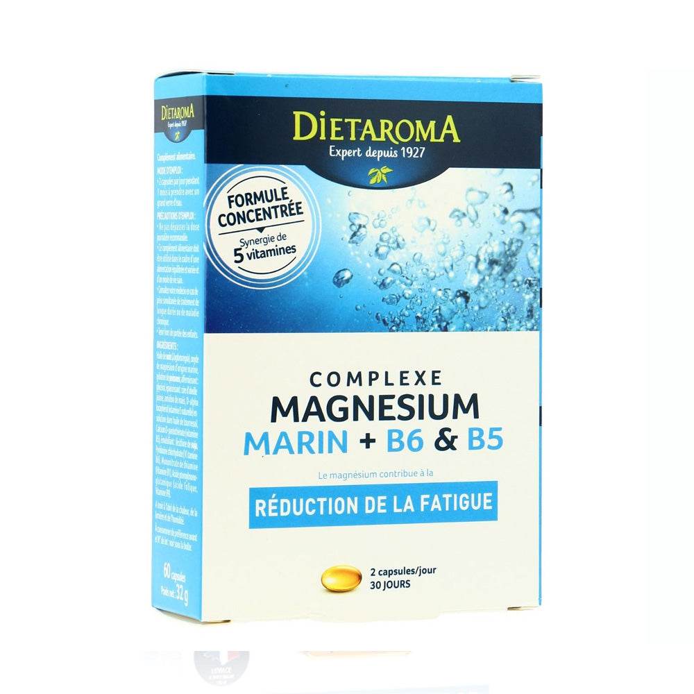 Magnésium Marin + B6 Et B5 60 Capsules - Énergie & Détente Pure - Minéral Marin