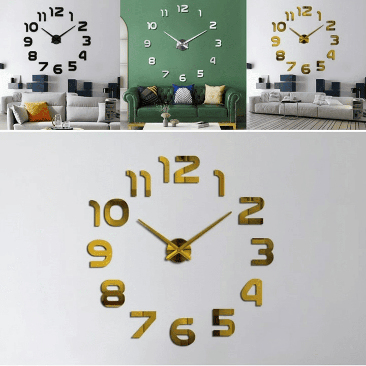 Grande Horloge Murale Autocollante 3D – Design élégant (couleur aléatoire) thumbnail 1