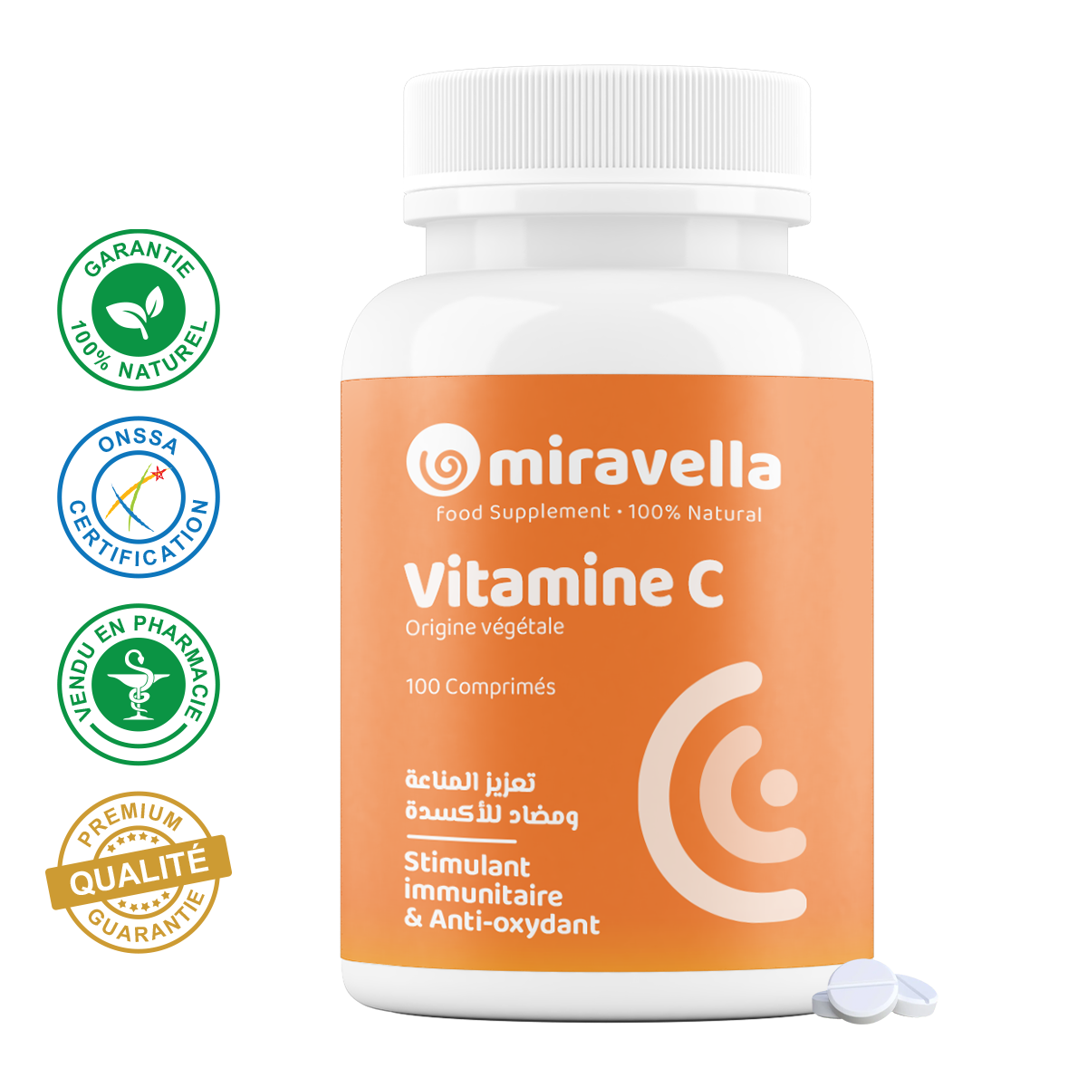 Miravella Vitamine C d’origine végétale 100 comprimés 100% naturel