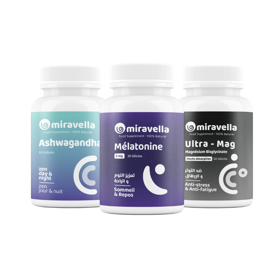 Pack Sommeil Miravella - Mélatonine, Ashwagandha et Magnésium Glycinate