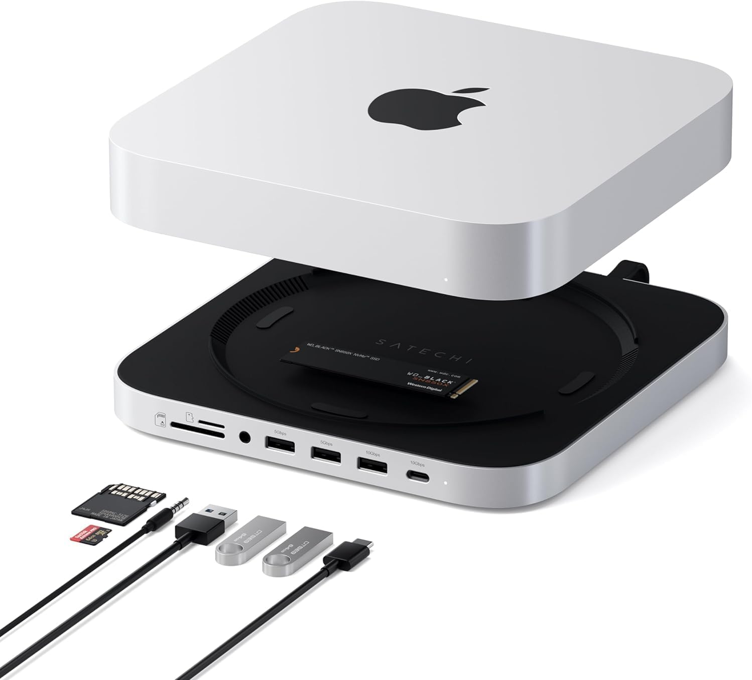 Stand + hub pour MacMini avec NVMe Silver