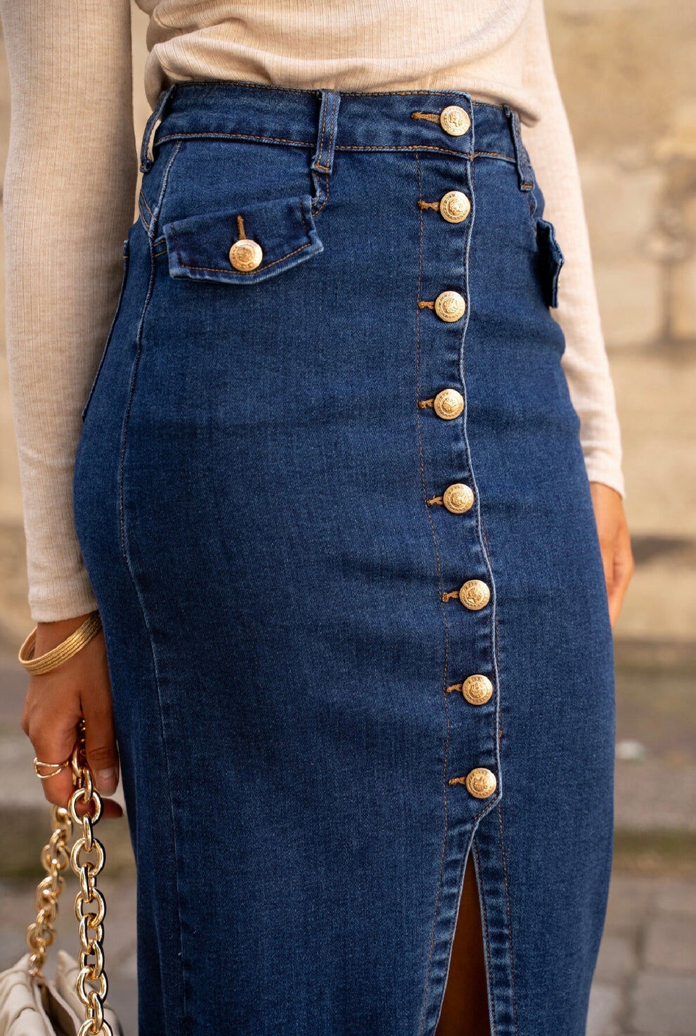 Jupe longue en jean avec boutons
