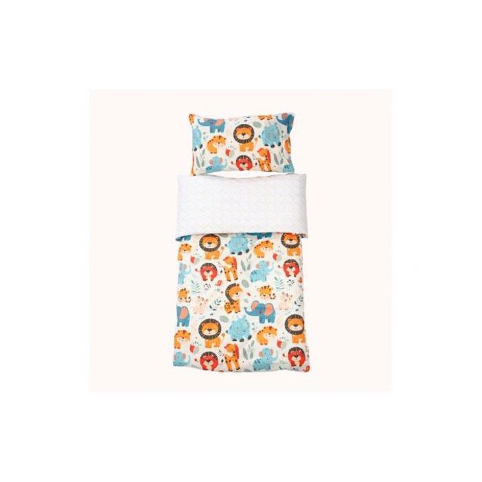 Housse de Couette Bébé Premium Double Face Jungle Joyeuse (Housse -115x130cm- + 1 Taies d’Oreiller -30x50 cm-) // Collection Berçeaux de Rêves !