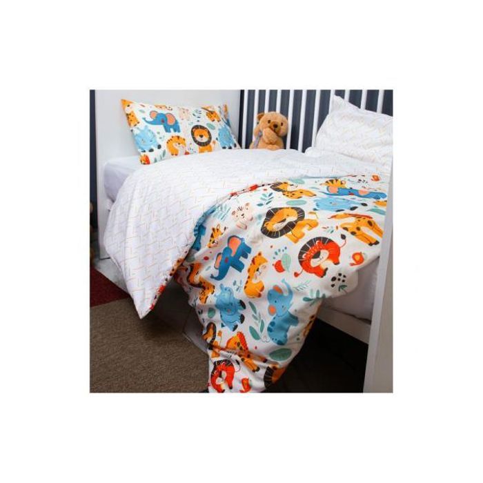 Housse de Couette Bébé Premium Double Face Jungle Joyeuse (Housse -115x130cm- + 1 Taies d’Oreiller -30x50 cm-) // Collection Berçeaux de Rêves ! thumbnail 3