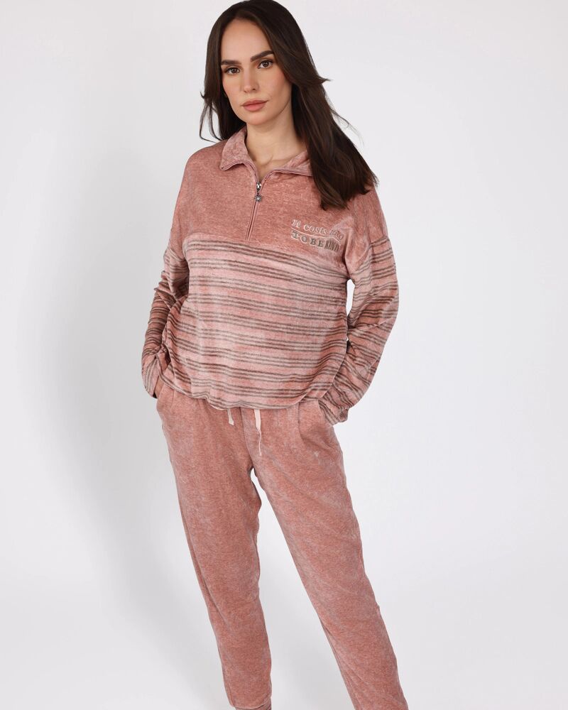 Ensemble en Velours Zippé Rose | Collection La Douceur d’Hiver