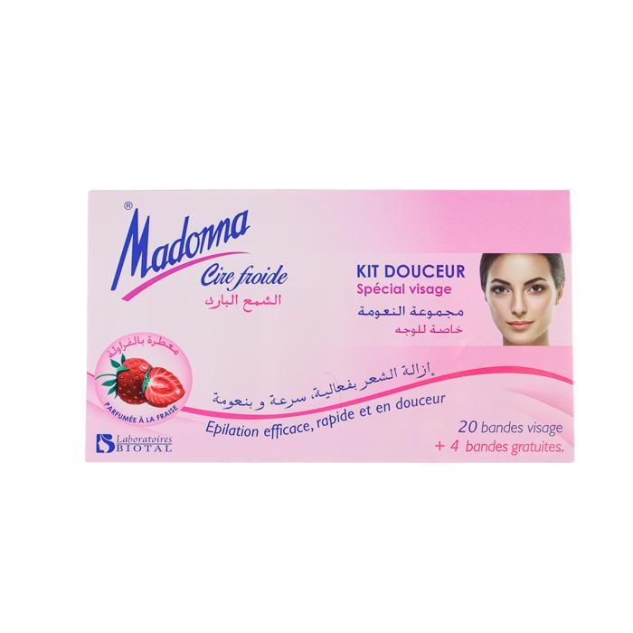 Bande Cire Visage Fraise 20 Bandes + 4 Gr