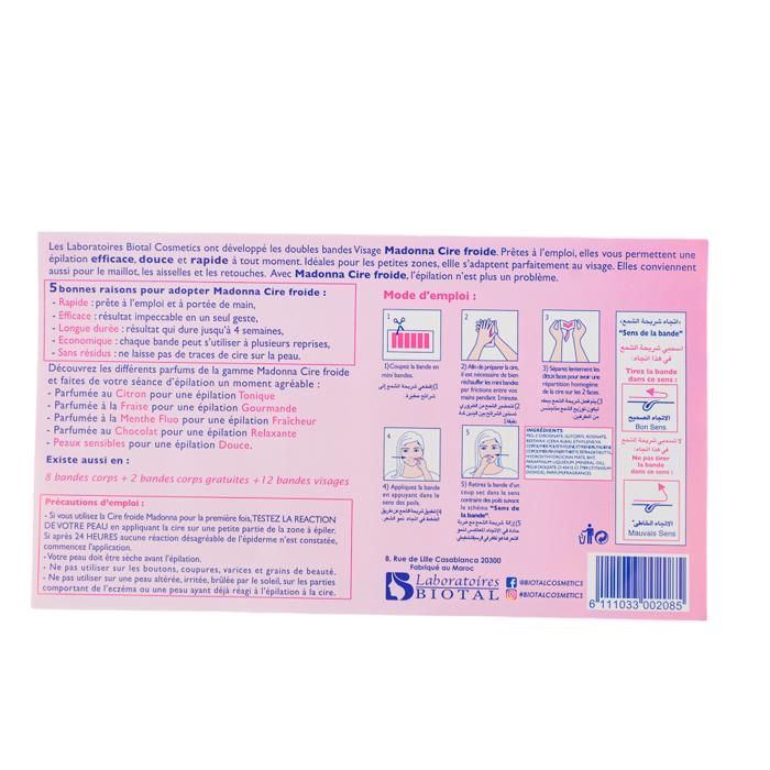 Bande Cire Visage Fraise 20 Bandes + 4 Gr