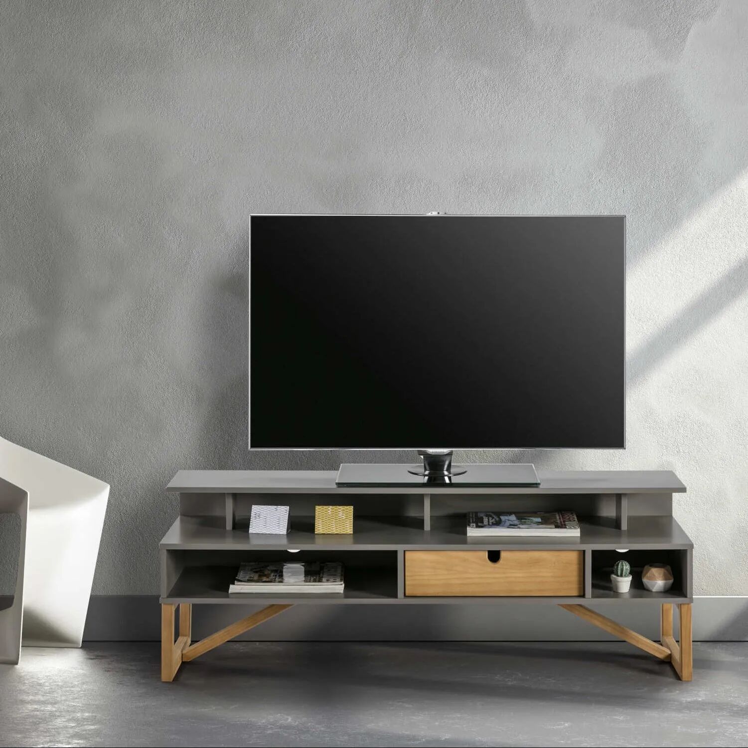 Galia Meuble Tv Avec 1 Tiroir - Gris 139 Cm