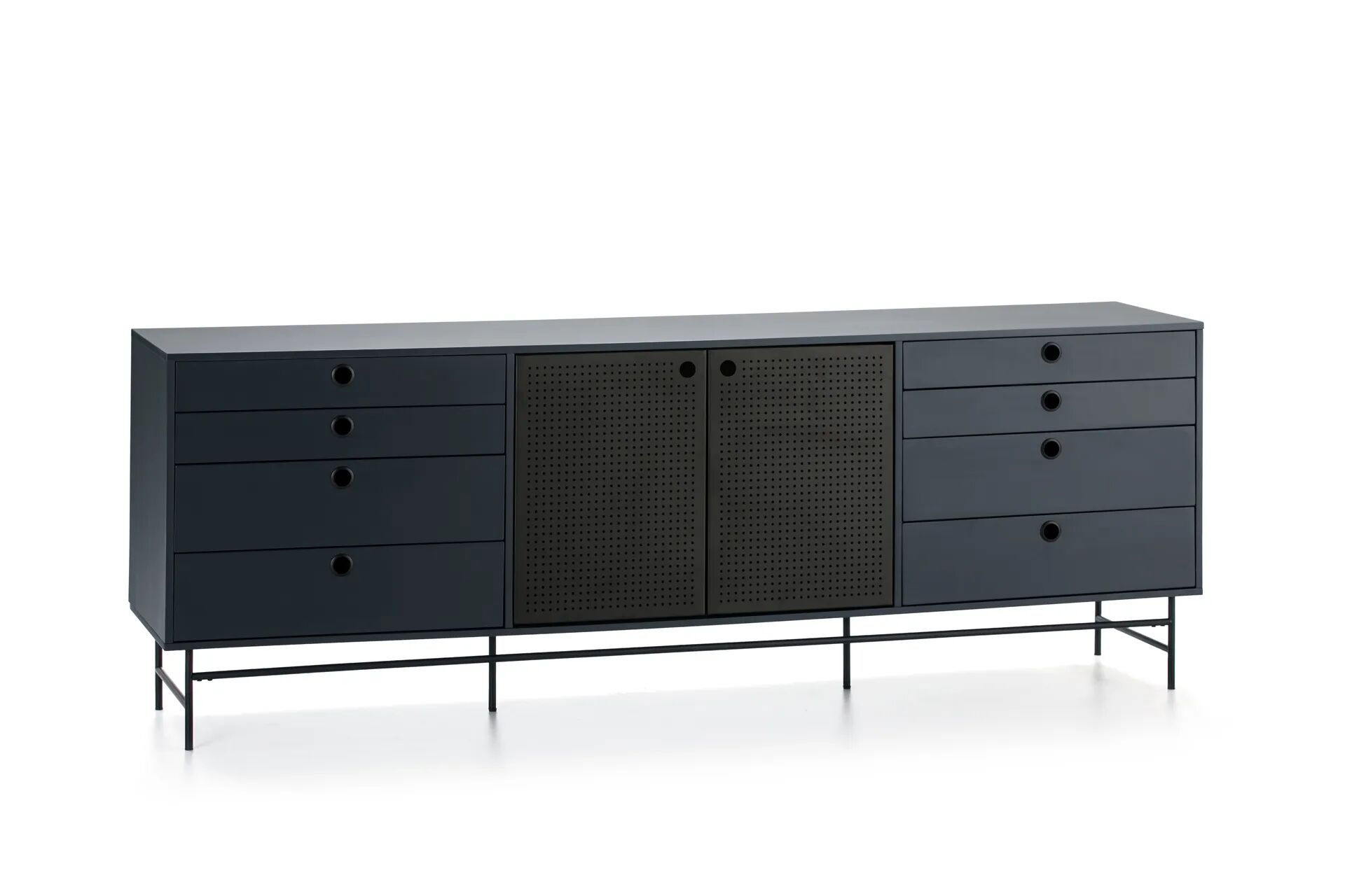 Punto Buffet Bas 2 Portes Et 8 Tiroirs – Noir / Bleu Foncé 212 Cm thumbnail 3