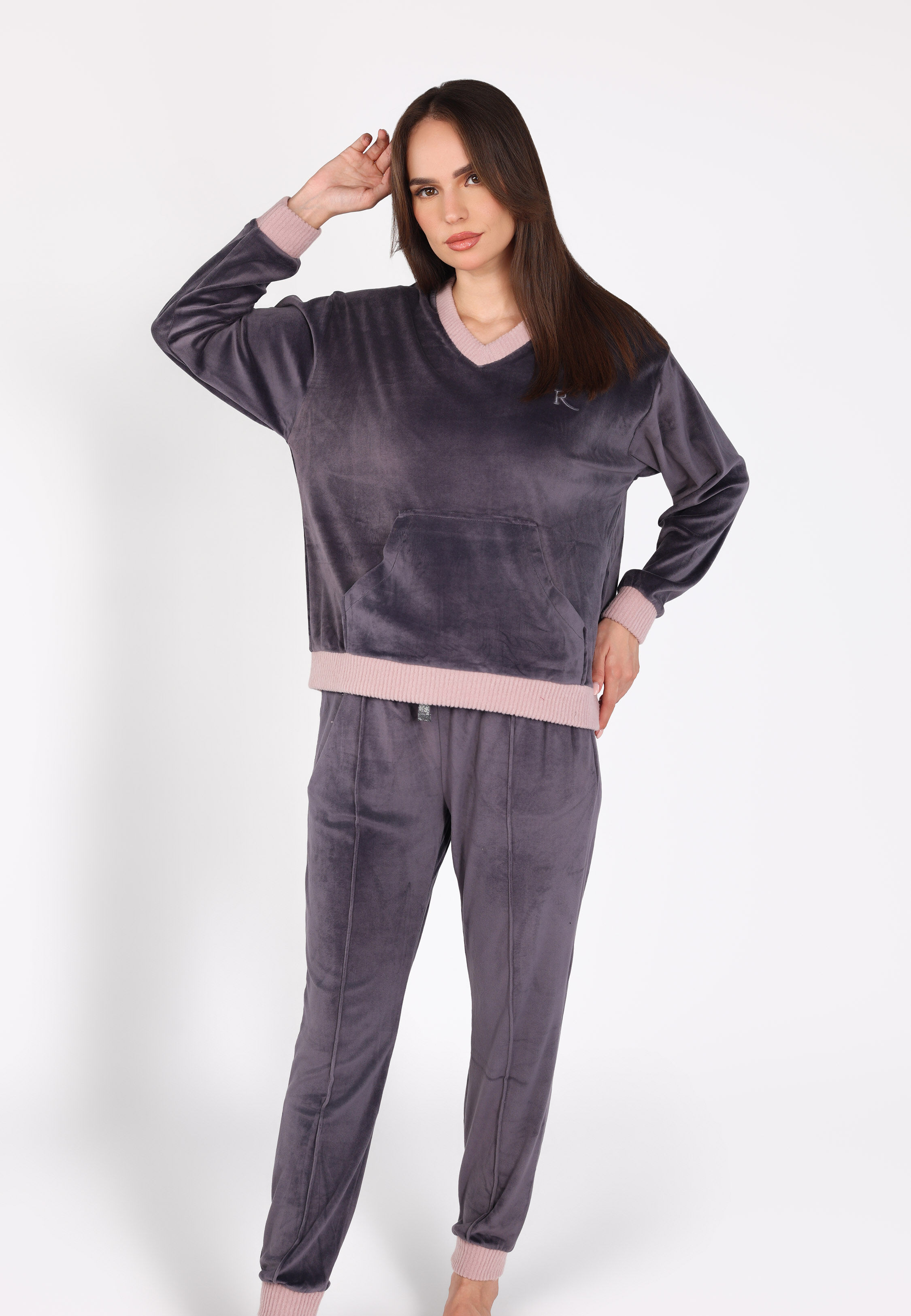 Ensemble Pyjama Col V à Poche | Collection Velvet MLC