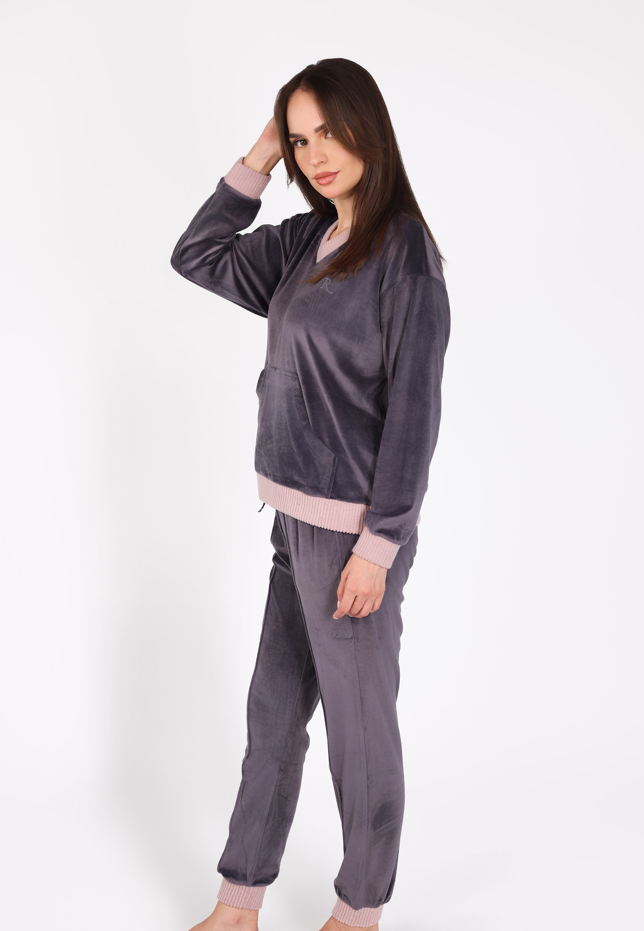 Ensemble Pyjama Col V à Poche | Collection Velvet MLC thumbnail 3