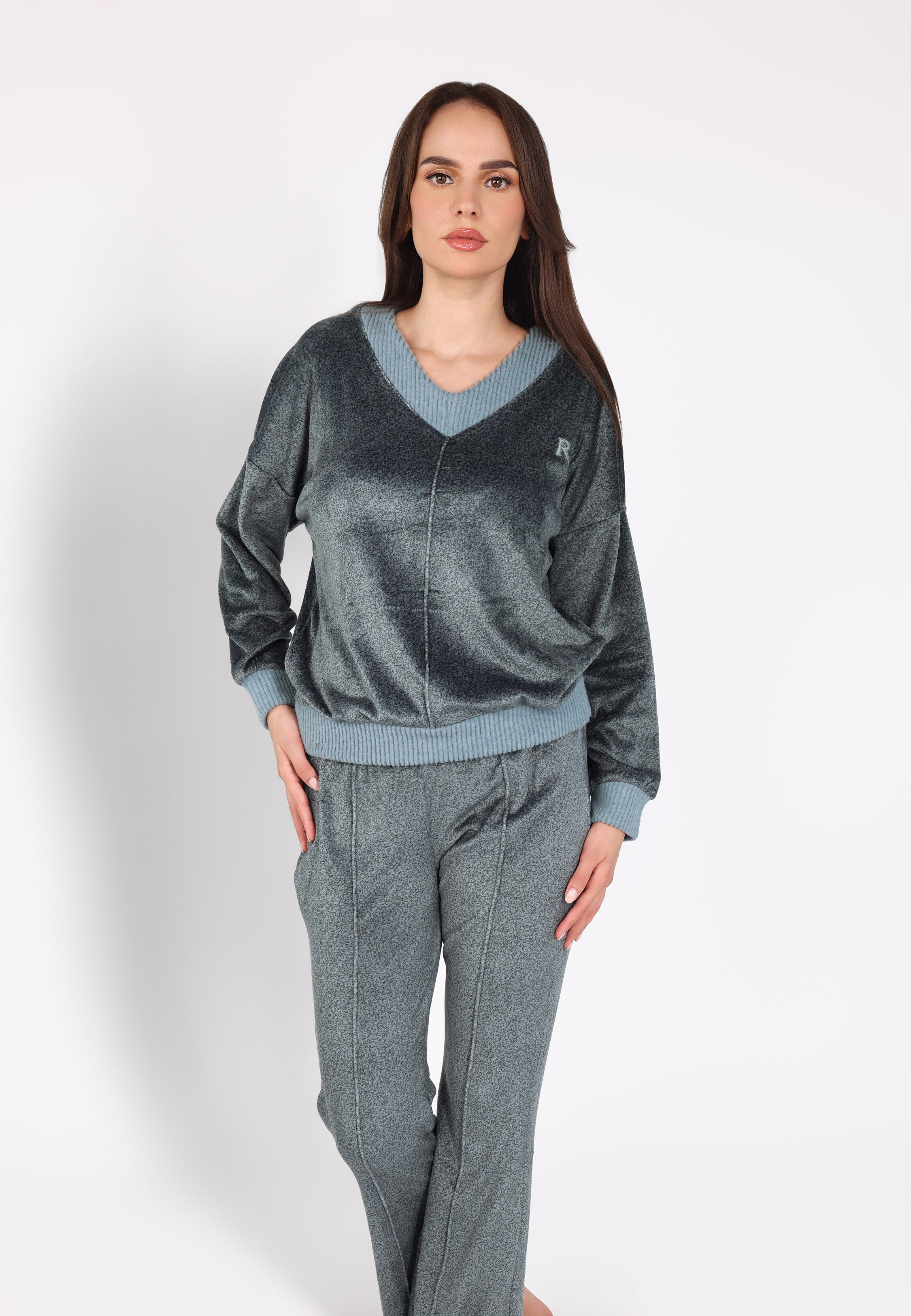 Pyjama Col V à Pantalon Evasé | Collection Velvet MLC