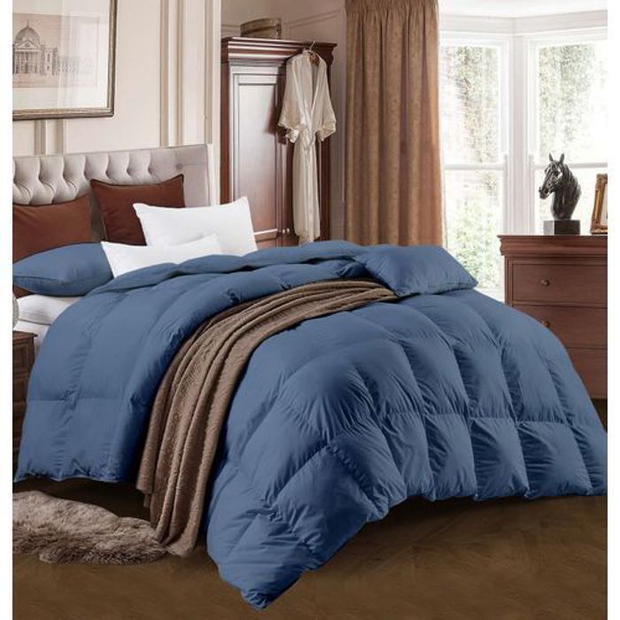 Couette Unie Bleu Pétrole Microgel MALABATA 220x240 cm + Taies D'oreiller Offertes // Chaude C°+++ & Antiallergique