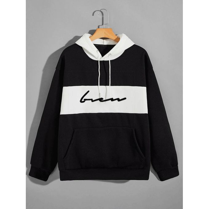 Sweat-shirt à Capuche Noir et Blanc à Poche Kangourou/mul thumbnail 1