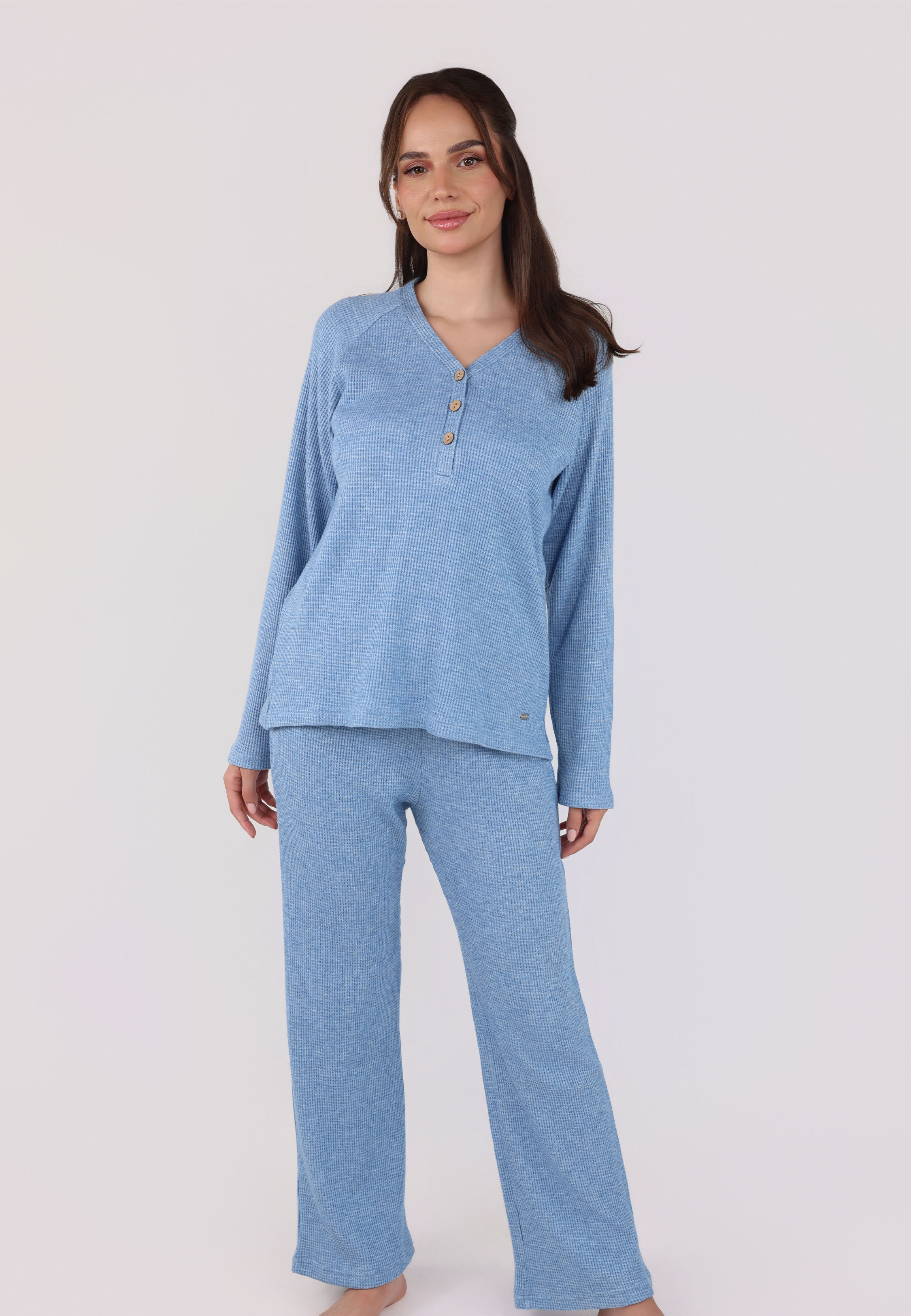 Ensemble Pyjama à Col V et Boutons | Collection Waffle