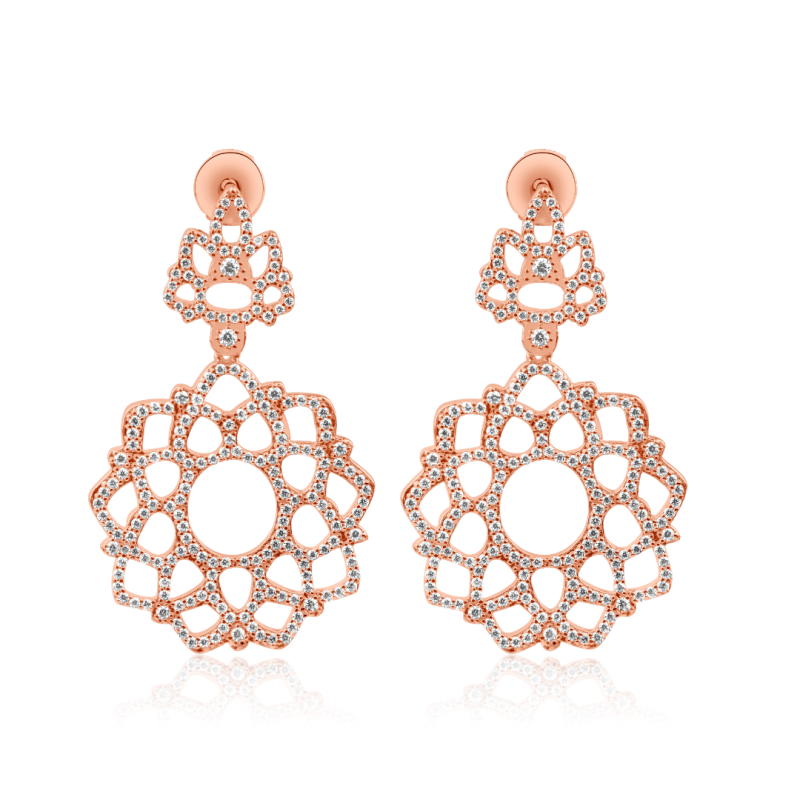 Boucles D'oreilles Ovale Pendantes Argent 925 R.Gold
