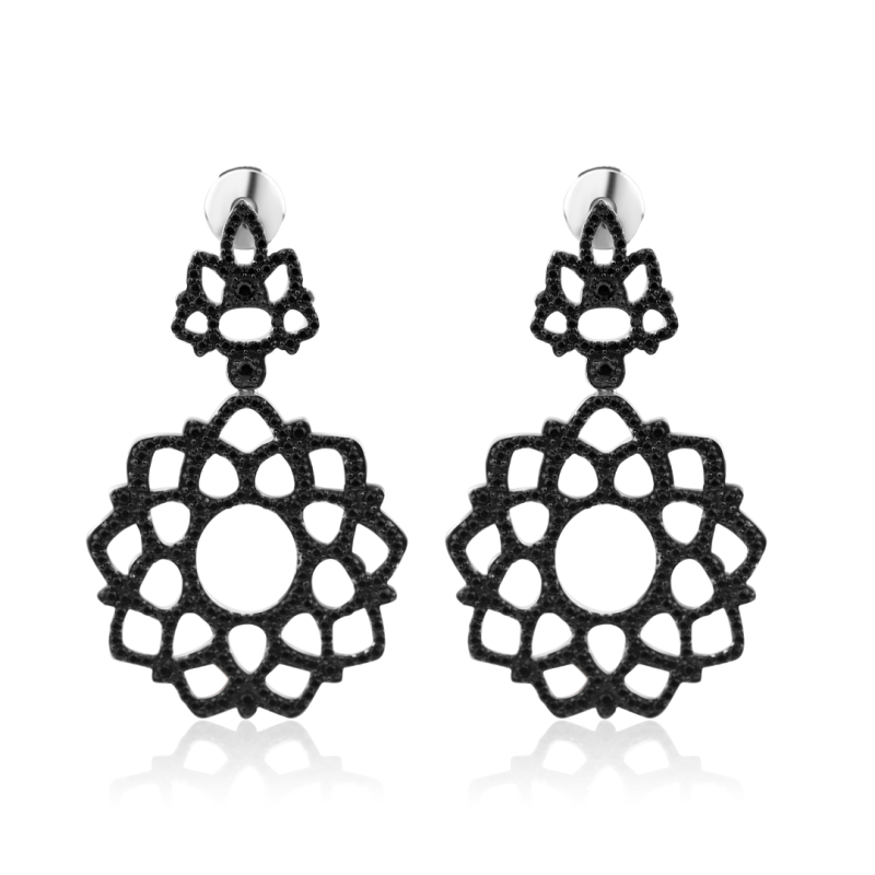 Boucles D’oreilles Ovale Pendantes Argent 925 Rh & BK