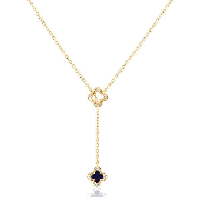 Collier trèfle en Plaqué Or 18K 3Mic & lapis lazuli