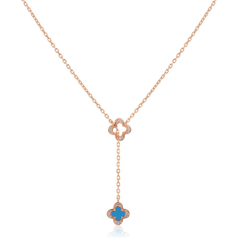 Collier trèfle en Argent 925 R.Gold & turquoise