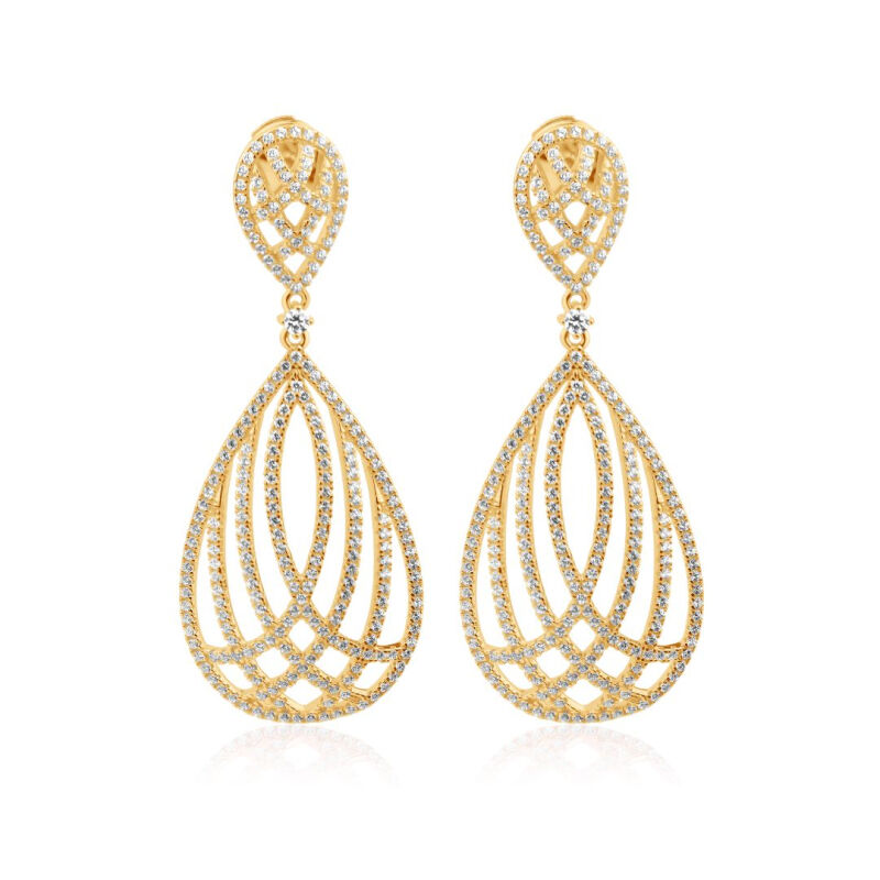 Boucles doreilles ovale pendantes en Plaqué Or 18K 3Mic