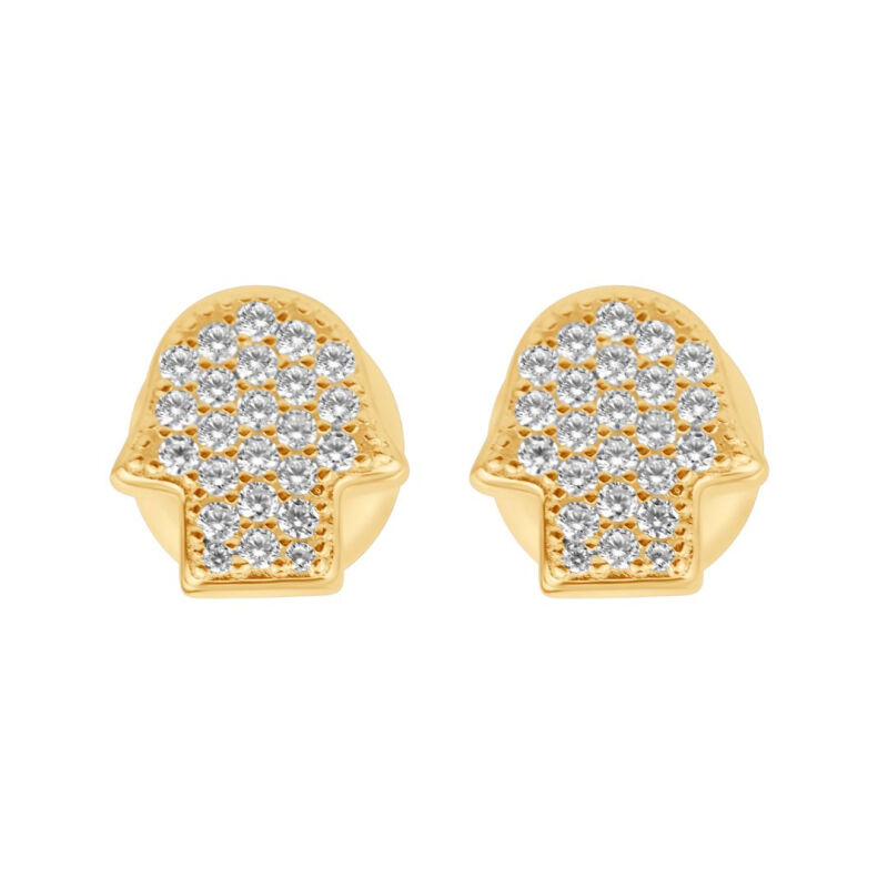 Puces d'oreilles Khmissa  en Plaqué Or serti de zirconiums blancs