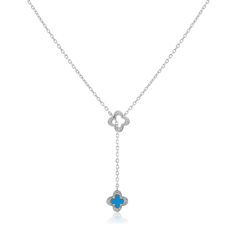 Collier Trèfle Excellence en Argent 925 Rh & Turquoise