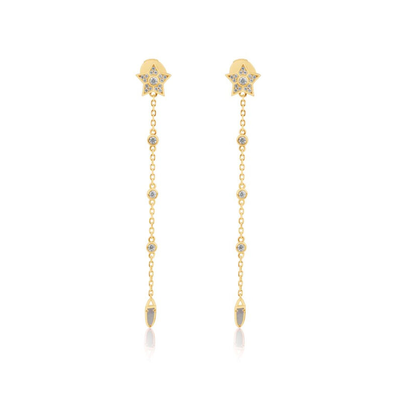 Boucles doreilles étoile en plaqué or 18K 3Mic, pointe en nacre