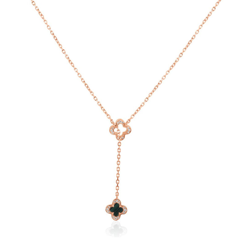 Collier trèfle en Argent 925 R.Gold & malachite