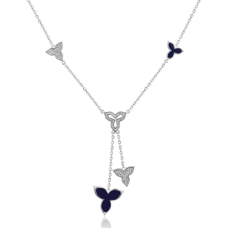 Collier Flower en Argent 925 Rh & Lapis Lazuli